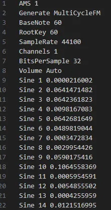 Contents of the AMS file opened in a text editor. text